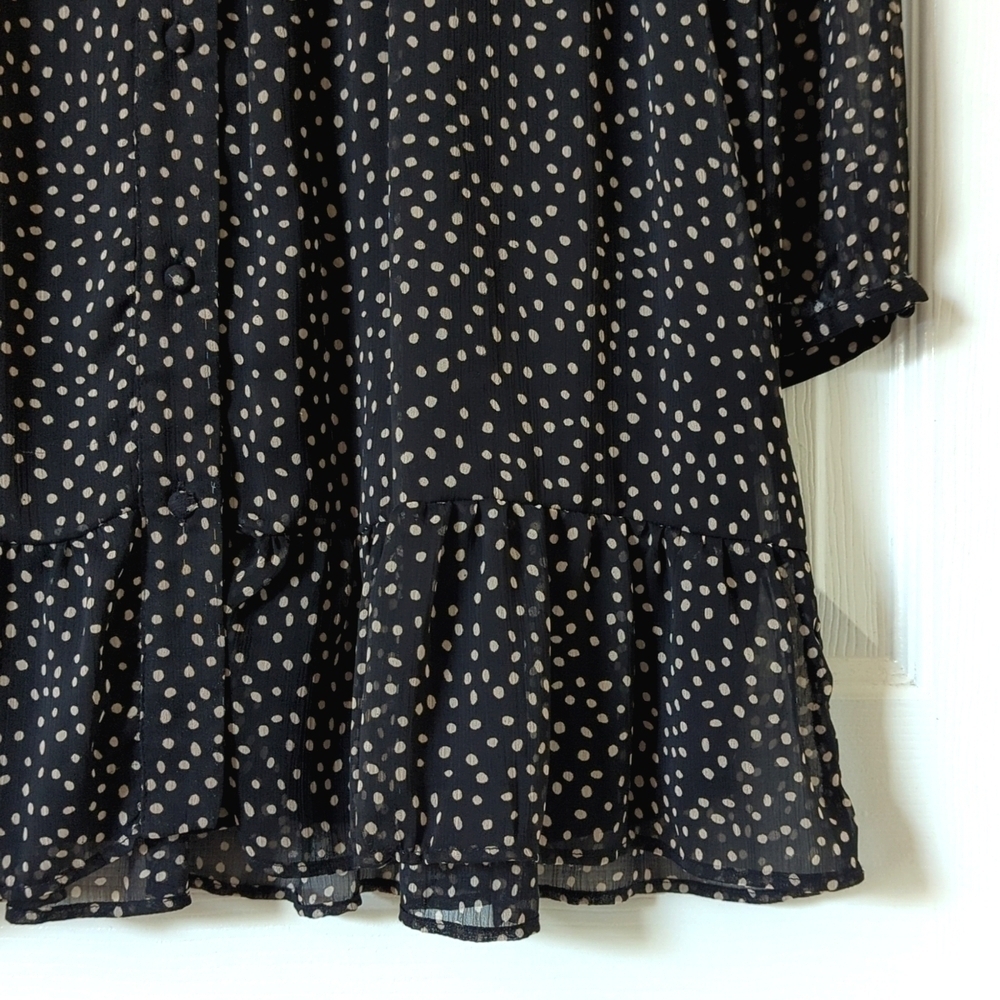 Zara Speckled Ruffled Trim V-neck Long Sleeve Button Down Mini Dress Black Small - Picture 9 of 12
